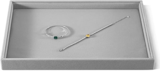 Velvet Stackable Jewelry Display Flat Tray For Ring Earring Necklace Bracelet, Bangle Pendant Storage Blank Plate, Shop Countertop Jewelry Dish Organizer (Gray)