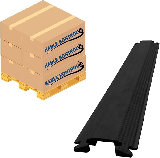 Kable Kontrol Drop Over Floor Cord Cover – 36” Inch Long 1 Channel Cable or Wire Protector – 100 Pcs Bulk Pack - Rubber Ramp for Indoor and Outdoor Use – Black