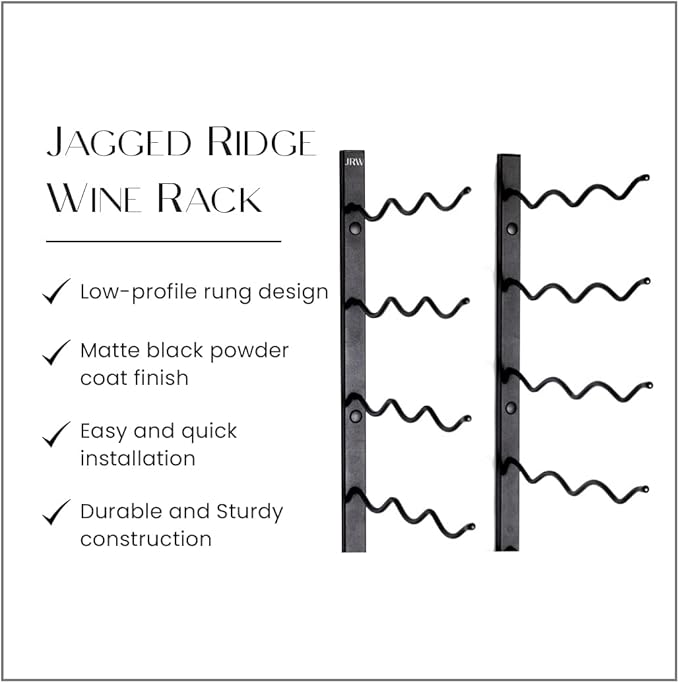 Jagged Ridge Wine Rooms - Premium Wall Mounted Metal Wine Rack - 36 Wine Bottles Holder - Modern Wine Rack, Matte Black - Space Saving for Home, Kitchen, Bar - Designed in Canada by Wine Enthusiasts