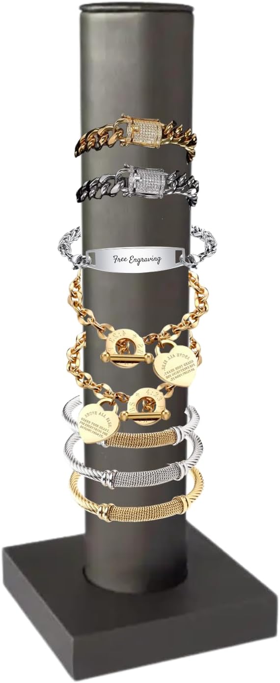 Novel Box Silver Leatherette Vertical Bracelet/Bangle Display Tower - Jewelry Organizer Tower Stands for Bracelet Displays - Hair Tie Bangle Bracelet Watch Scrunchie Holder for Selling or Personal Use