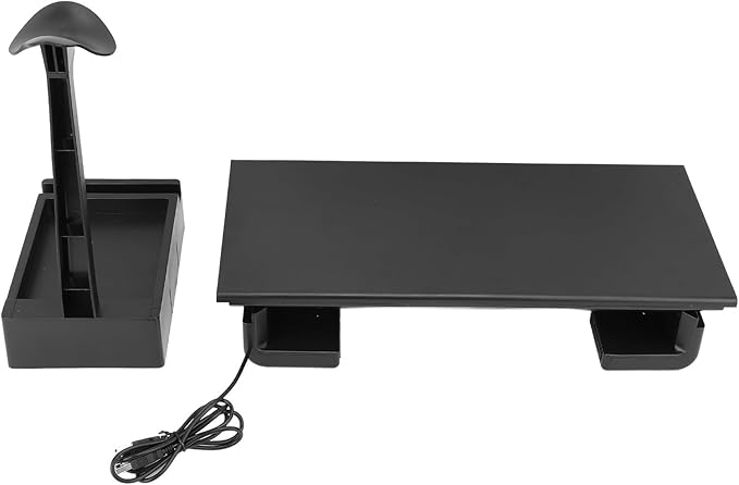 Adjustable Monitor Stand Riser, Computer Monitor Stand with Storage Drawer, Ergonomic Desk Shelf Riser with USB Ports and Headphone Stand, Sturdy ABS Plastic Monitor Stand