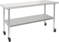 HARDURA Stainless Steel Table with Wheels 24 x 72 Inches Casters NSF Heavy Duty Commercial Work & Prep Table with Undershelf and Galvanized Legs for Restaurant Kitchen Bar and Hotel Garage