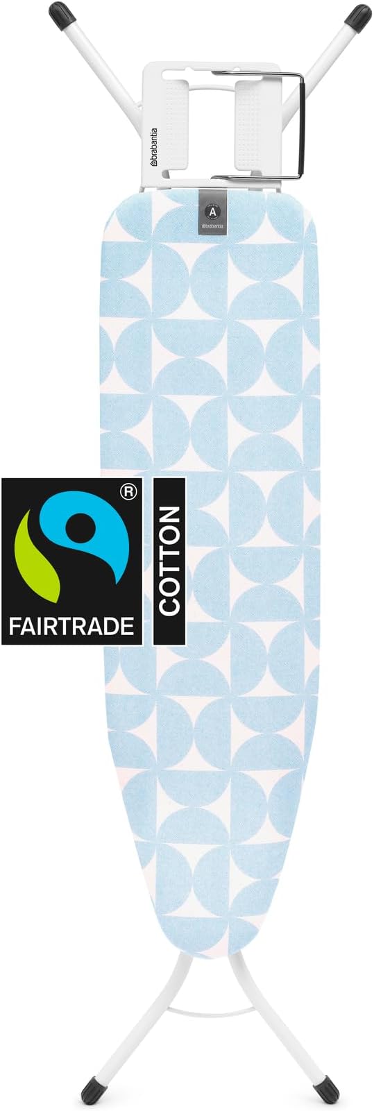 Brabantia Size A Compact Small Ironing Board (43x12 in) 7 Height Options, Adjustable Steam Iron Rest Holder (Fresh Breeze) Non-Slip Feet, Anti-Collapse Child Locks