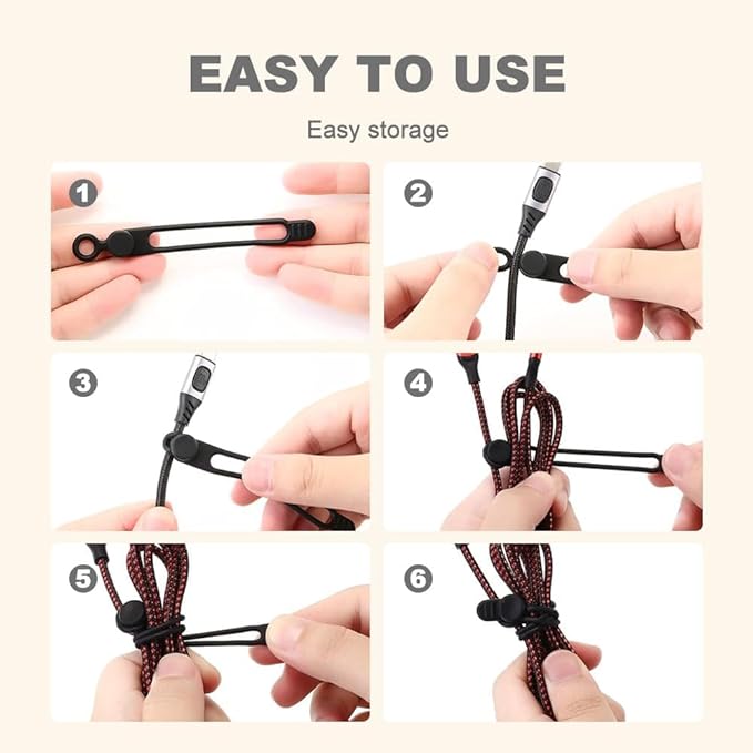 Data Cable Organizer, Silicone Cable Ties Reusable - Elastic Cord Organizer for Electronics, Adjustable Wire Ties for Cable Management,Computer Wires,Phone Charger,Earphone,Home Office (Gray, 10PCS)