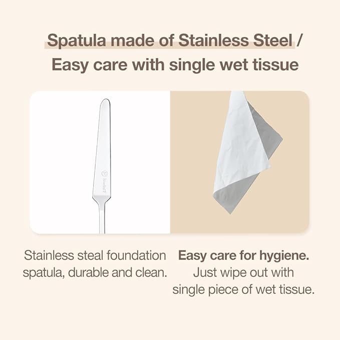 Foundation Spatula Made of Stainless Steel | Professional Makeup Spatula for Even Application of Foundation | Double Edged Spatula for Small Area of Face | Pouch Included for Clean Storage