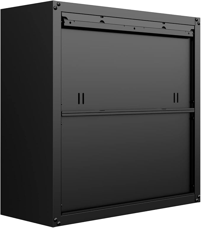 Manhattan Comfort Fortress Floating Garage Storage Cabinet with Adjustable Shelves and Lock, Recessed Handles, Metal Wall Mounted Lockable Utility Cabinet, Steel Garage Storage in Charcoal Gray