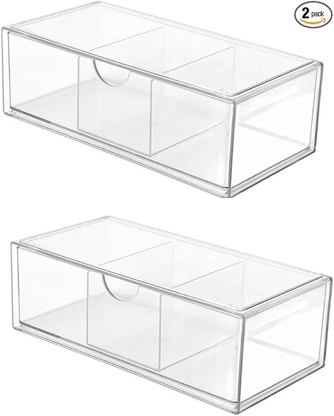 Hair Accessories Organizer for Girls, Clear Acrylic Hair Tie Organizer, or Headband, bows，Cute Small Stackable Storage Drawer Container Caddy Box for Bathroom Vanity Countertop 2PCS