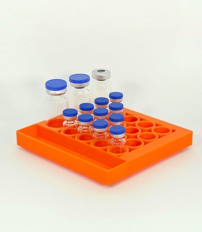 Vial Holder for Refrigerator Use | Home Vial Organizer Tray for Peptide– 5"x5"x0.75", Lightweight (8g) (Orange)
