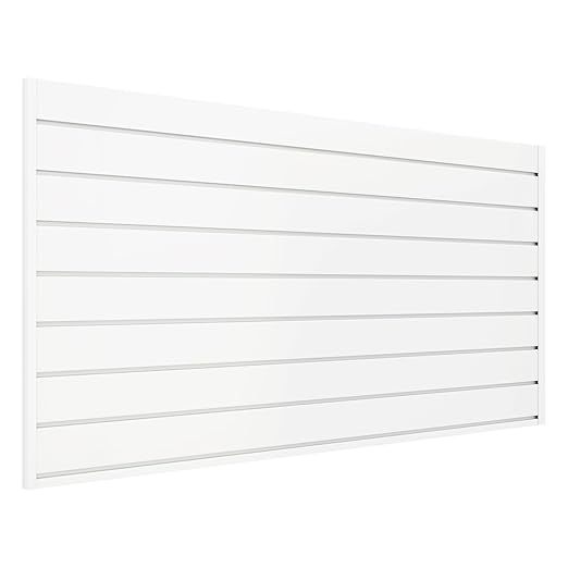 4FT x 2FT Modern White PVC Slatwall Panel, Wall Mounted, 1 Shelf, Garage Storage, 75 lbs Weight Capacity