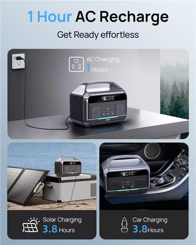 Portable Power Station 600W (1200W Surge) with 100W Solar Panel Included, 576Wh LiFePO4 Solar Generator, 1Hr Fast Charging, 100W USB-C PD Output, Power Bank for Home Emergency, Camping, RV, CPAP
