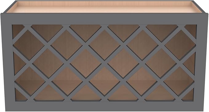 Solid Wood RTA Wine Bottle Rack Wall Cabinet with Lattice Panels - Wine Storage for Bar, Pantry, Cellar & Countertop - Mocha (Pebble Gray, 30'W 12'D 15'H)