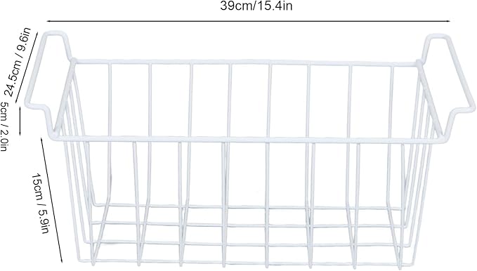 2PCS Freezer Organizer Bins, Steel Wire Freezer Basket with Handles Multifunctional Organizer Bin Stackable Metal Wire Baskets for Cabinet, Pantry, Closet (White)