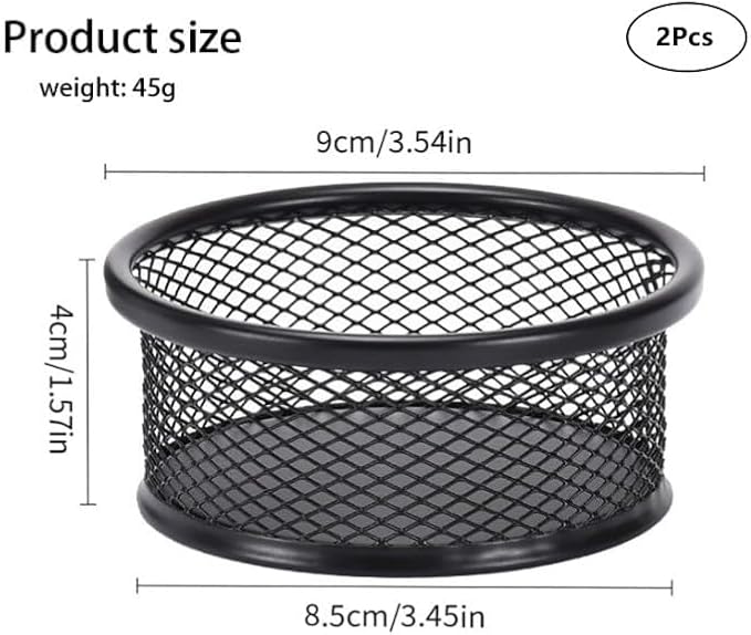 2Pcs Black Minimalist Metal Paper Clip Holder Mesh Paperclip Bowl Binder Clip Dispenser Desk Bobby Pin Container Organizer for Home Office Classroom School Desk Supplies Holders and Dispensers