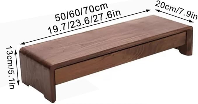 Solid Wood Monitor Stand for Saving Space, Monitor Riser with Storage, 2 Tier Computer Stand with Drawer, Multifunctional Desk Organizer for Home, Office(60cm-23.6in)