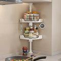 Standing Spice Rack Organizer, Counter Corner Double Tier Lazy Susan, Height Adjustable 360 Rotating Storage Rack with Hooks for Kitchen & Bathroom Corners (White)