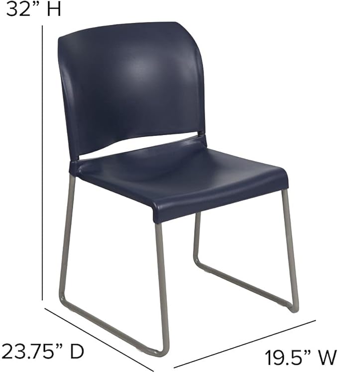Flash Furniture HERCULES Series 880 lb. Capacity Navy Full Back Contoured Stack Chair with Gray Powder Coated Sled Base