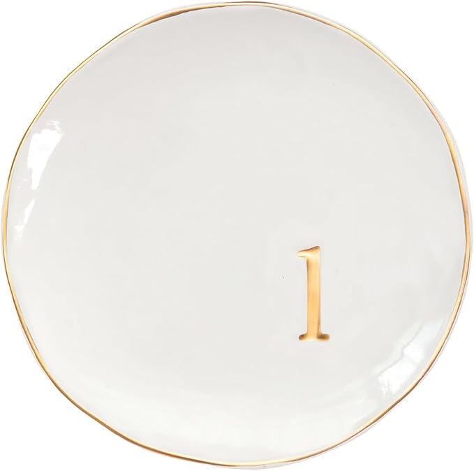 COLLECTIVE HOME - Ceramic Jewelry Tray, Decorative Trinket Dish for Rings Earrings Necklaces Bracelet Watch Keys, Birthday Mother's Day Christmas Gift for Women, 4.75", Glossy (l)