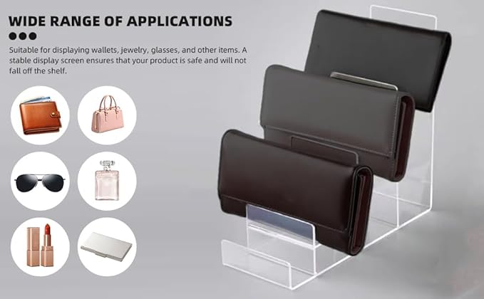 Acrylic Wallet Display Stand Purse Handbag Organizer, Clear Jewelry Riser Display Stand Purse Display Rack, Acrylic Display Shelf for Cosmetic Perfume Jewelry Sunglasses Handbag (2 PCS-6 Tier)