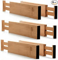 6 Pack Bamboo Kitchen Drawer Dividers, Expandable Drawer Separators Splitter, Utensil Drawer Organizer, Adjustable Organizer for Large Utensil, Clothes, Tools Drawers