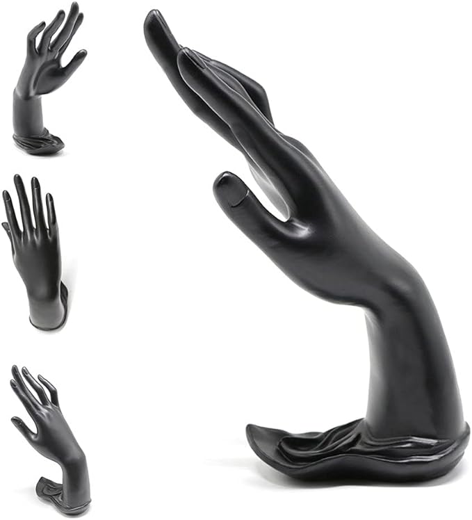 Resin Lotus Flower Ring and Bracelet Artcraft Hand Display Rack(Lotus Hand Model,Black)
