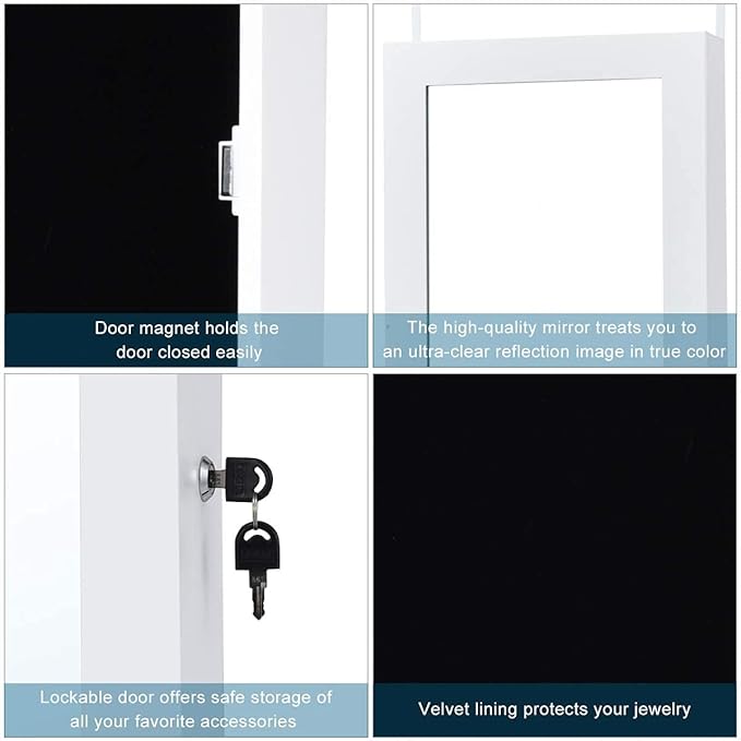 Giantex Jewelry Armoire Cabinet Wall Mounted Door Hanging, Lockable Jewelry Cabinet with Full Length Mirror, 15 LED Lights, Large Storage Jewelry Box Organizers with 2 Drawers (14.5"W x 4"D x 47.5"H)