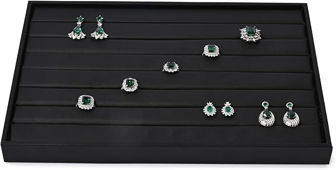Ring Display Tray Black Jewelry Organizer Tray PU Leather Ring Earrings Display Organizer Tray
