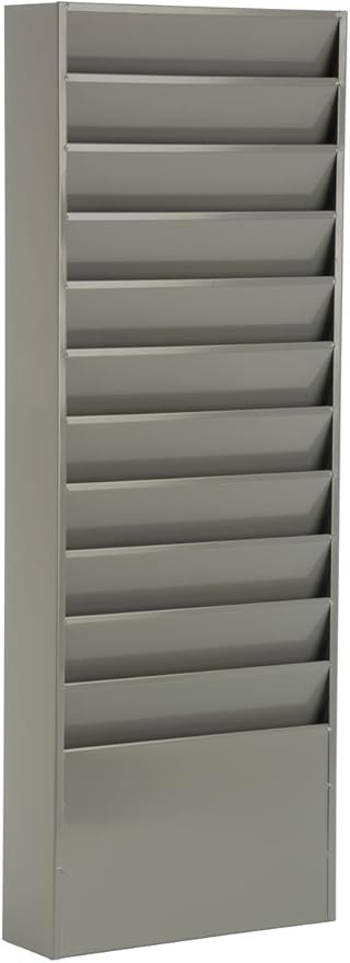 Displays2go Office File Folder Wall Rack, 11 Tiered Pockets, Medical Chart Folders (Gray Powder Coated Steel)