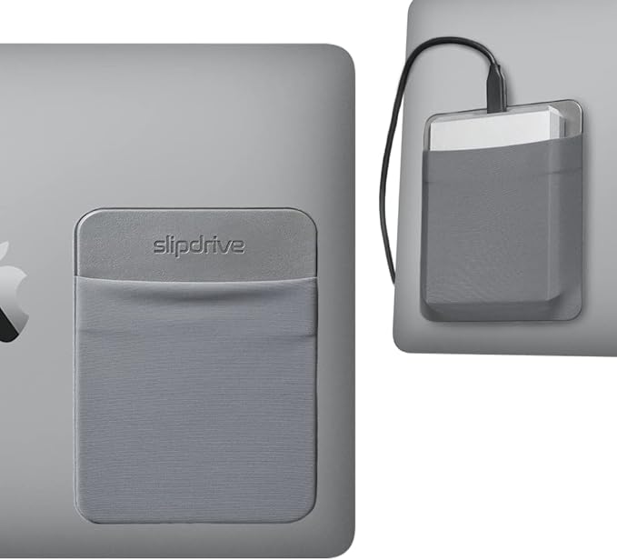 Slipdrive - Portable Hard Drive Sleeve for Laptop - HDD Hard Disk Drive - Reusable Adhesive - 5.5” x 4.5” Stick on External Hard Drive Carrying Case - Travel Pocket Pouch (Large, Gray)