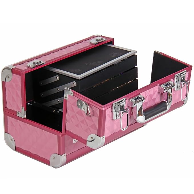 SHANY Premier Fantasy Professional Makeup Train Case Cosmetic Box Portable Makeup Case Organizer Jewelry storage with Locks, 3 Trays, Makeup Brush Holder and Cosmetics Mirror - Pink Diamond