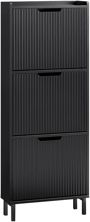 SoBuy Shoe Cabinet, Narrow Shoe Storage Organizer for Entryway, Thin Free Standing Shoe Rack Porch Front Door 3 Drawers, Black FSR177-H-SCH