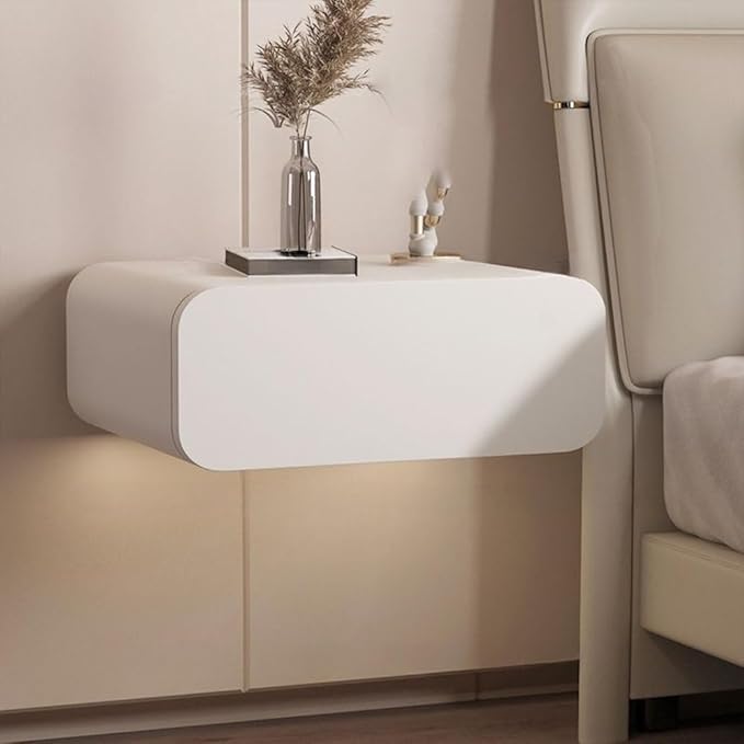 Floating Nightstand Wood Bedside Table Wall Mounted Night Stand Floating Shelf Bedside Tables for Home Multi Scenario Use(White,45cm)