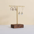 GemeShou earrings T display stands for selling, small earring holder jewelry stand with 4 holes on bar, wood earring hanger for boutique display【Walnut】