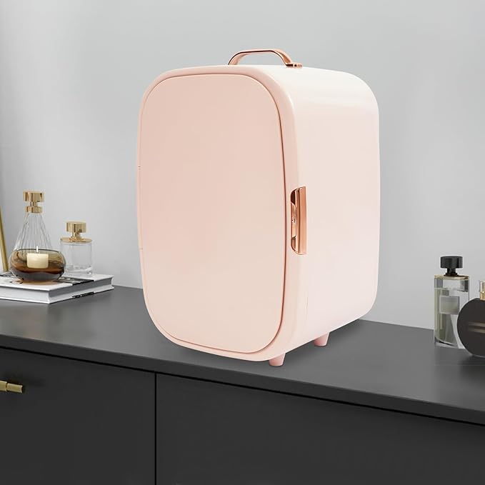 Mini Skincare Fridge,12L Makeup Cosmetics Refrigerator Beauty Fridge for Cosmetic Storage Skincare Fridge Portable Small Refrigerator for Cosmetics, Skin Care (Pink, Without ED Light Mirror)