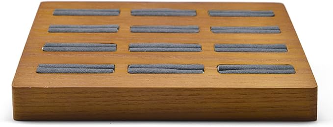 12 Grids Solid Wood Jewelry Organizer Rings Tray Jewelry Rings Showcase Display Organizer Tray (Gray)