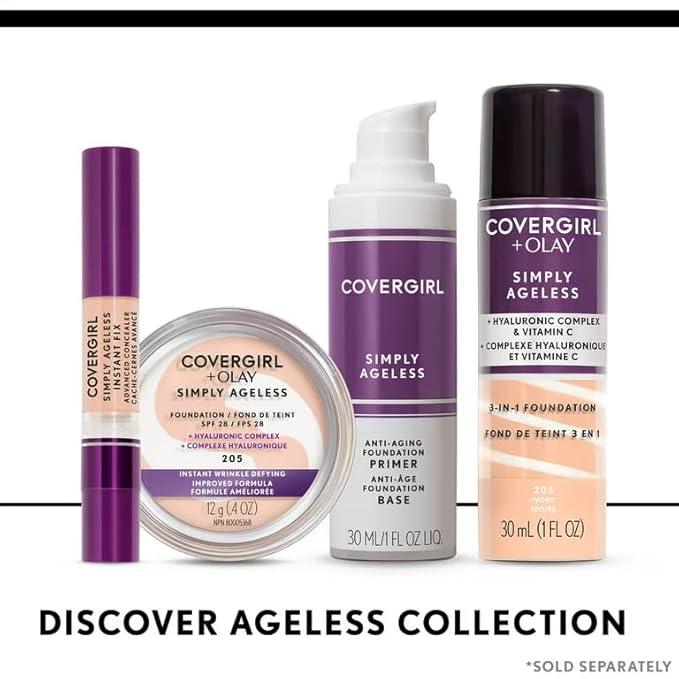 COVERGIRL & Olay Simply Ageless 3-in-1 Liquid Foundation, Matte Finish, Hyaluronic & Vitamin C Formula, 260 Classic Tan, 1 Count