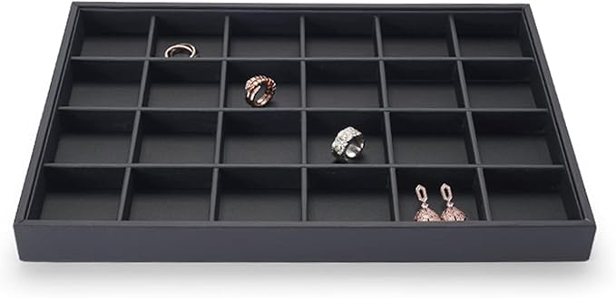 Stackable Jewelry Organizer Tray Premium PU Leather 24 Grid Jewelry Display Tray Trinket Earring Ring Organizer