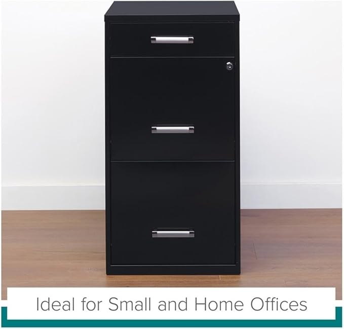 Scranton & Co 27.32" H x 18" D 3-Drawer Modern Metal Filing Cabinet with Pencil-Drawer, High-Sides, Letter Size, Patented Glide Suspension, for Small Office/Home Office, in Black