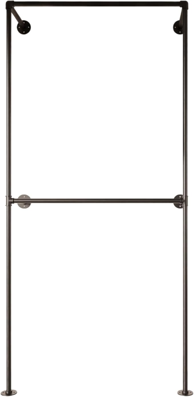 Industrial Pipe Clothing Rack, Heavy Duty Wall Mounted Clothes Rack,Retail Display Hanging Garment Rod for Laundry Room, Closet Storage - 14.6x37.4x82.7 Inches, Model K01