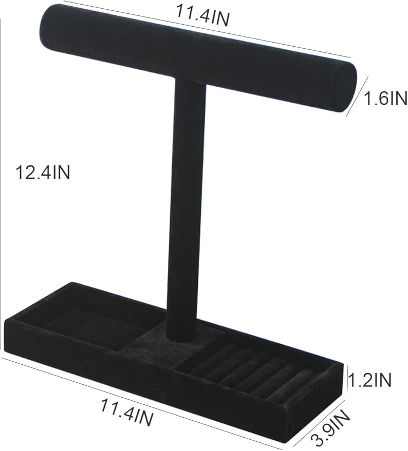 Multi-Use Jewelry Holder Stand, Necklace Bracelet Ring Organizer Stand, Scrunchie Watches Velvet Jewelry Holder Stand With Tray for Women Home Use(Black Color)