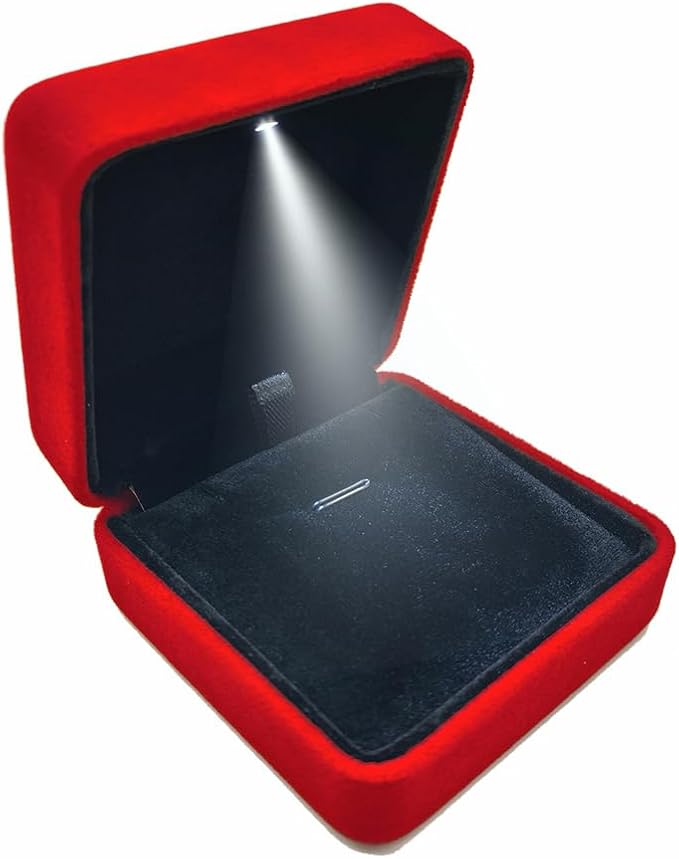 GBYAN Pendant Necklace Box with LED Light, Necklace Gift Box Velvet Jewelry Display Case for Proposal Engagement Wedding and Birthday,Red
