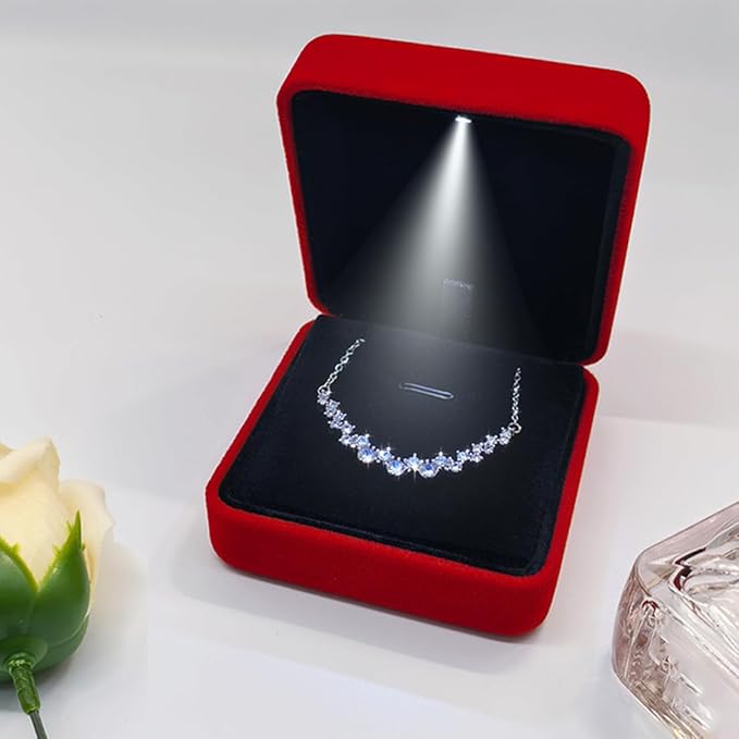 GBYAN Pendant Necklace Box with LED Light, Necklace Gift Box Velvet Jewelry Display Case for Proposal Engagement Wedding and Birthday,Red