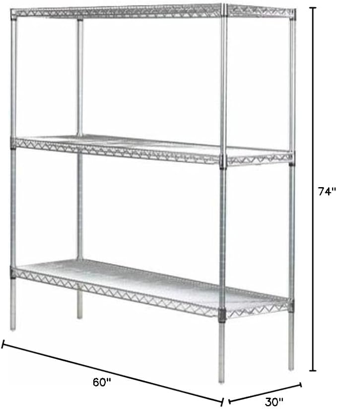 Omega 30" Deep x 60" Wide x 74" High 3 Tier Chrome Starter Shelving Unit