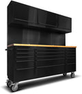 72'' Rolling Tool Chest with 15 Drawers + 3 Upper Cabinets, Large Tool Box, Matte Black Mobile Workbench, Lockable Storage Cabinet with Wheels for Garage Workshop (1 × HTC7218PC)
