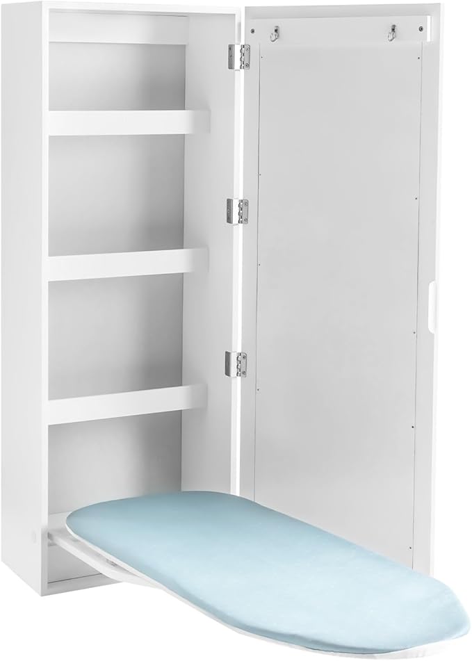 Wall Mounted Ironing Board Cabinet, Swiveling Ironing Board with Storage Cabinet for Bedrooms and Checkrooms 14 x 8.1 x 37.5 Inch White