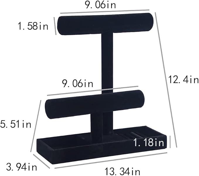 Coward 2 Tier Necklace Bracelet Holder Organizer With ring Tray, Multi-use Jewelry Display Stand For Necklace Bracelet Bangle Watch Scrunchie (Black/no Lid)