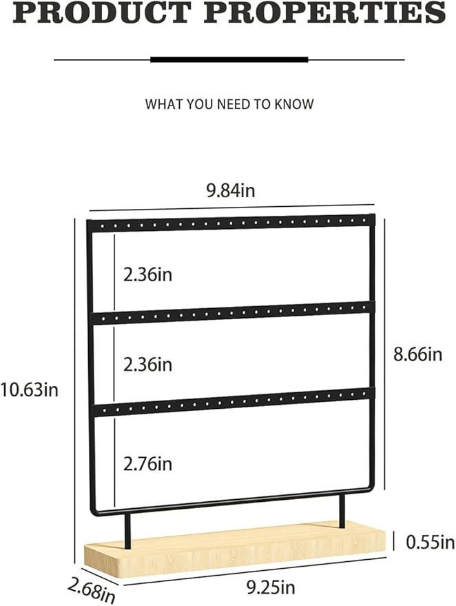 Earring Holder Organizer,Pierced Large Earrings Display Stand For Selling,Small Stud Earring Organizer Rack,Hoop Earring Storage Hanger Tree (Black, 3 tier)