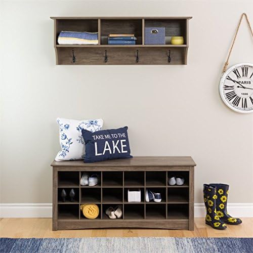 Prepac Drifted Gray 48" Contemporary Wall Mounted Coat Rack, Coat Hooks Wall Mount with 3 Shelves, Ideal for Hallway or Entryway Storage Solution, 11.5"D x 48"W x 14.25"H