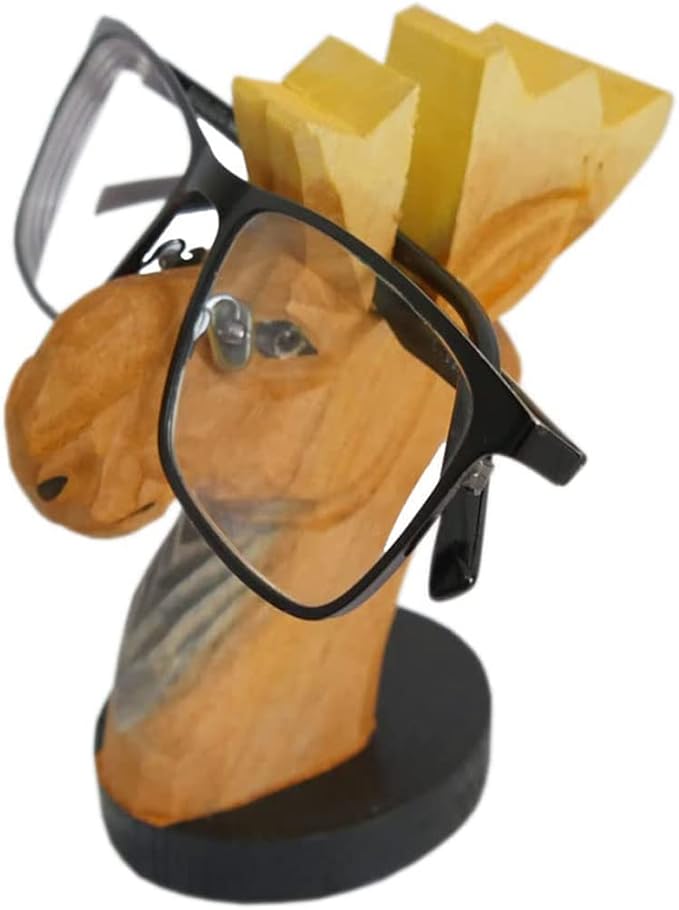 Red Dollar Handmade Wood Carved Animal Eyeglass Holder, Cute Sunglasses Display Stand, Nightstand Home Office Desk Decor, Christmas Holiday New Year Business Gift for Men Women Adults (Yellow)
