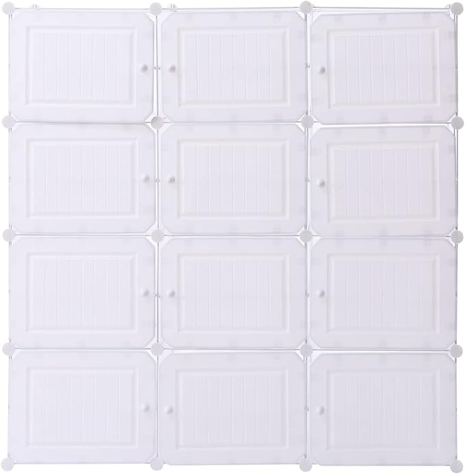 Portable Shoe Rack, 48 Pair DIY Shoe Storage Shelf Organizer, Plastic Shoe Organizers for Entryway, Adjustable Panels, Shoe Cabinet with Doors, White