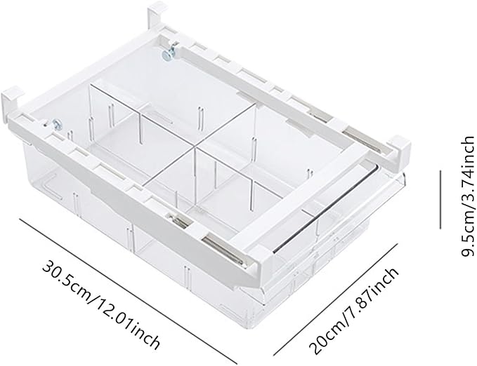Fridge Drawer Organizer, Pull Out Shelf Storage Transparent Organizer for Refrigerator, Drawer Organizer for Egg, Fruit, Vegetable, Seafood, Meat, Cheese, Produce (White B)